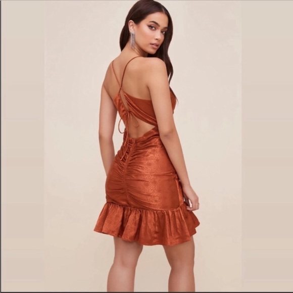 ASTR Rust Cinched Ruffle Dress - Picture 1 of 11